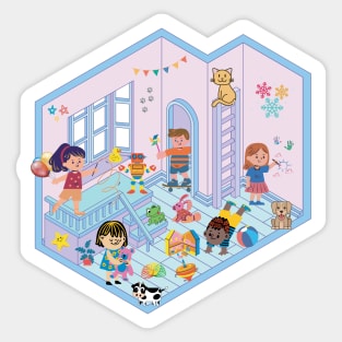 Dollhouse Playground and Happy Kids Sticker